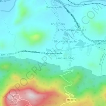 Mappa topografica Budalavandlapalle, altitudine, rilievo