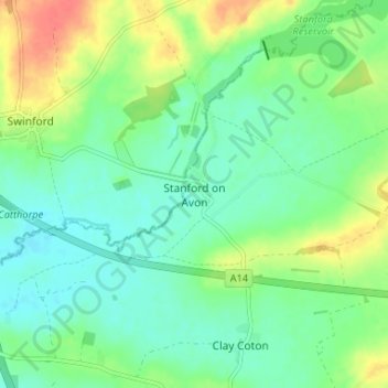 Mappa topografica Stanford on Avon, altitudine, rilievo