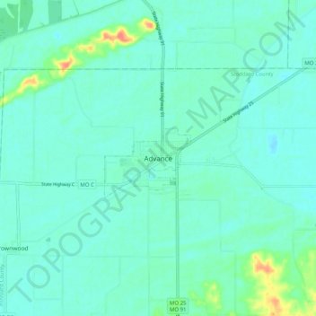 Mappa topografica Advance, altitudine, rilievo