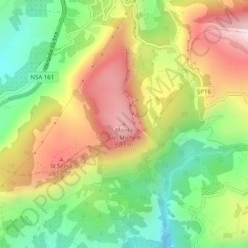 Mappa topografica Monte San Michele, altitudine, rilievo
