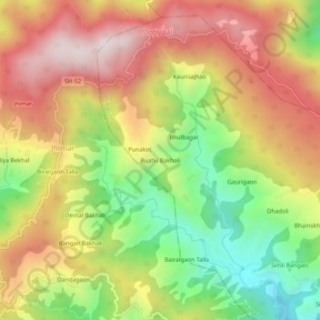 Mappa topografica Ruatki Bakhali, altitudine, rilievo