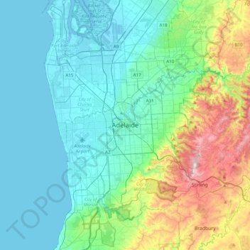 Mappa topografica Adelaide, altitudine, rilievo