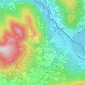 Mappa topografica Viconago, altitudine, rilievo