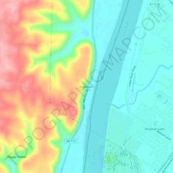 Mappa topografica Fishtown, altitudine, rilievo
