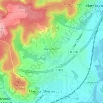 Mappa topografica Dreslincourt, altitudine, rilievo