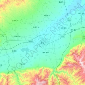 Mappa topografica 蔚县, altitudine, rilievo