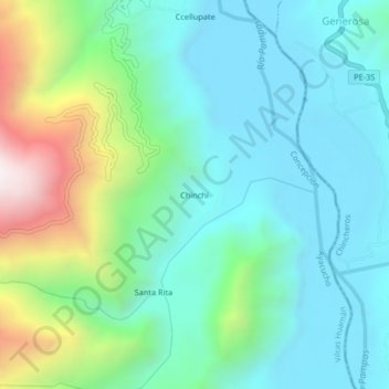 Mappa topografica Chinchi, altitudine, rilievo