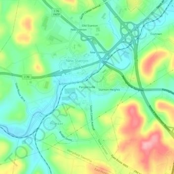 Mappa topografica Paintersville, altitudine, rilievo