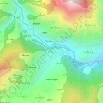 Mappa topografica Bhutti, altitudine, rilievo