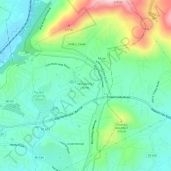 Mappa topografica Stonebridge Acres, altitudine, rilievo