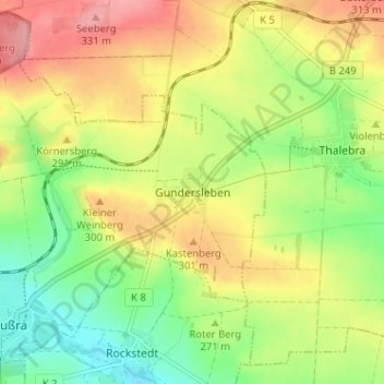 Mappa topografica Gundersleben, altitudine, rilievo