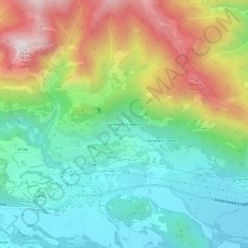Mappa topografica Cornaletto Soprano, altitudine, rilievo