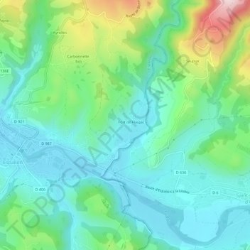 Mappa topografica Flaujac, altitudine, rilievo