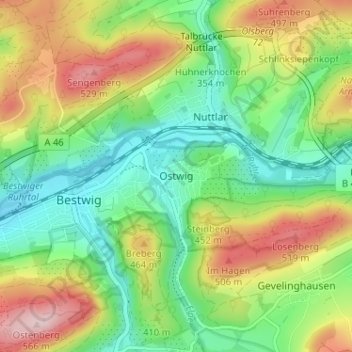 Mappa topografica Ostwig, altitudine, rilievo