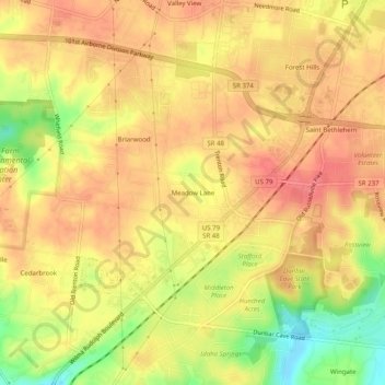 Mappa topografica Meadow Lane, altitudine, rilievo