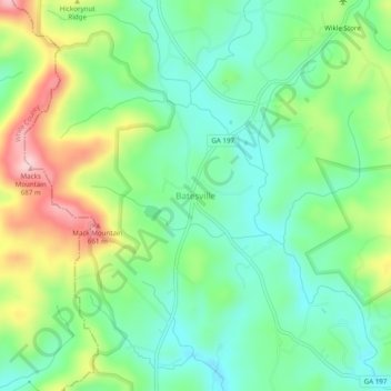 Mappa topografica Batesville, altitudine, rilievo