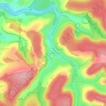 Mappa topografica Villars-Montroyer, altitudine, rilievo