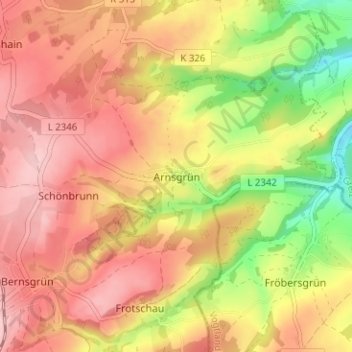 Mappa topografica Arnsgrün, altitudine, rilievo