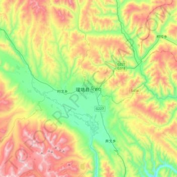 Mappa topografica 理塘县, altitudine, rilievo