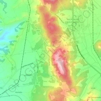 Mappa topografica Serre di Rapolano, altitudine, rilievo