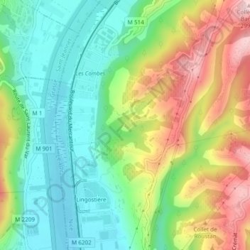 Mappa topografica Saquier, altitudine, rilievo
