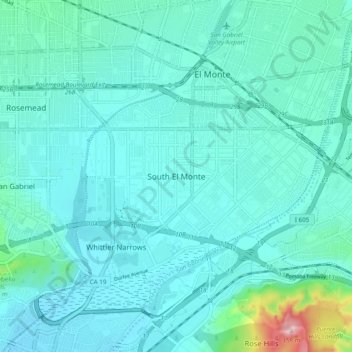 Mappa topografica South El Monte, altitudine, rilievo