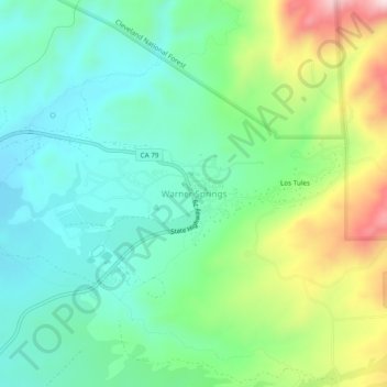Mappa topografica Warner Springs, altitudine, rilievo