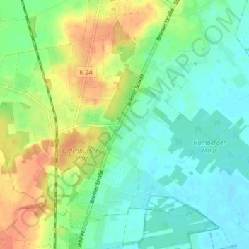 Mappa topografica Spreddig, altitudine, rilievo