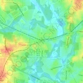 Mappa topografica Austell, altitudine, rilievo