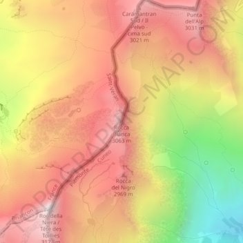 Mappa topografica Rocca Bianca, altitudine, rilievo