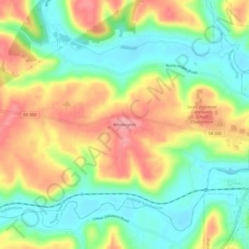 Mappa topografica Wilmington, altitudine, rilievo