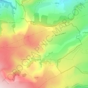 Mappa topografica Le Malnon, altitudine, rilievo