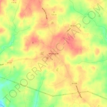 Mappa topografica Wilmington, altitudine, rilievo