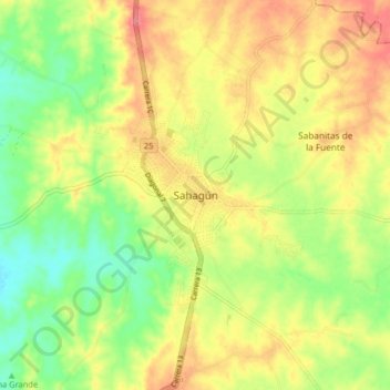 Mappa topografica Sahagún, altitudine, rilievo