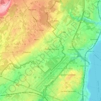 Mappa topografica Ferney-Voltaire, altitudine, rilievo