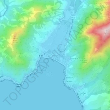 Mappa topografica Sagone, altitudine, rilievo