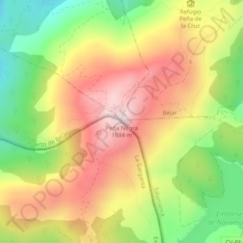 Mappa topografica Peña Negra, altitudine, rilievo