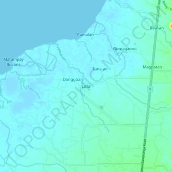 Mappa topografica Lala, altitudine, rilievo