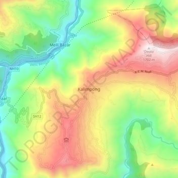Mappa topografica Kalimpong, altitudine, rilievo