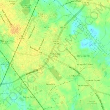 Mappa topografica Washington Place, altitudine, rilievo