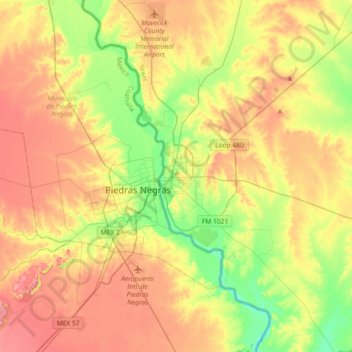 Mappa topografica Eagle Pass, altitudine, rilievo