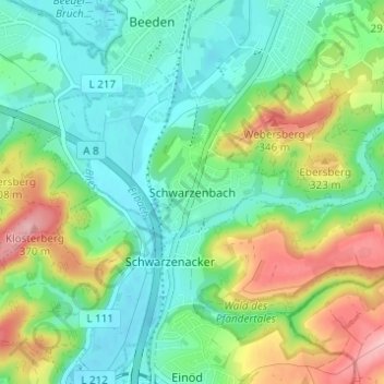 Mappa topografica Schwarzenbach, altitudine, rilievo