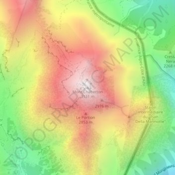 Mappa topografica Mont Chaberton, altitudine, rilievo