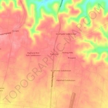 Mappa topografica Park City, altitudine, rilievo