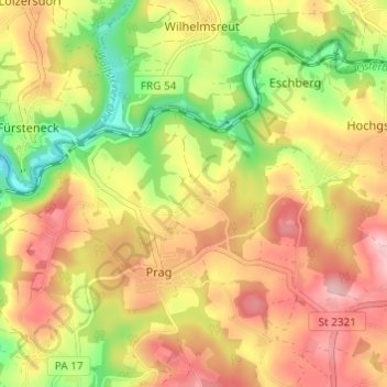 Mappa topografica Tragenreuth, altitudine, rilievo