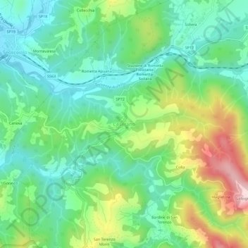 Mappa topografica Ceserano, altitudine, rilievo