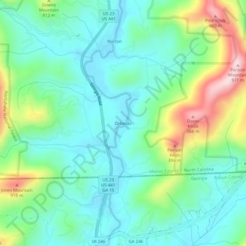 Mappa topografica Orlando, altitudine, rilievo