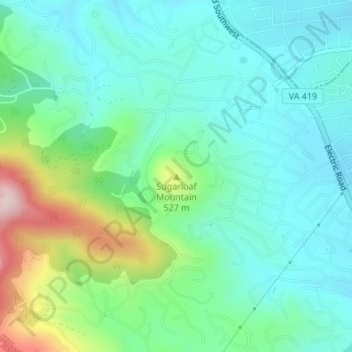 Mappa topografica Sugarloaf Mountain, altitudine, rilievo
