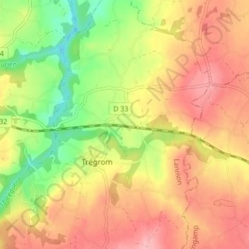 Mappa topografica Coat An Parc, altitudine, rilievo
