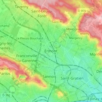 Mappa topografica Ermont, altitudine, rilievo